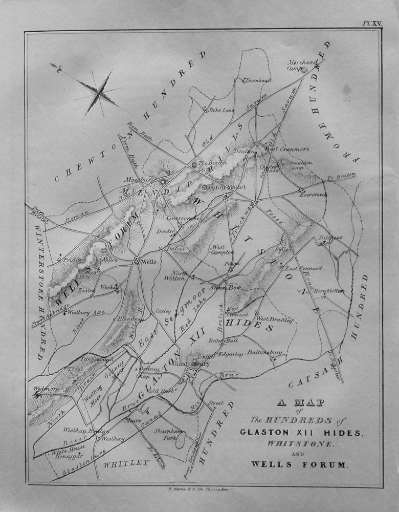 Map of the Hundreds of Glaston XII Hides, Whitstone, and Wells Forum. 1839.