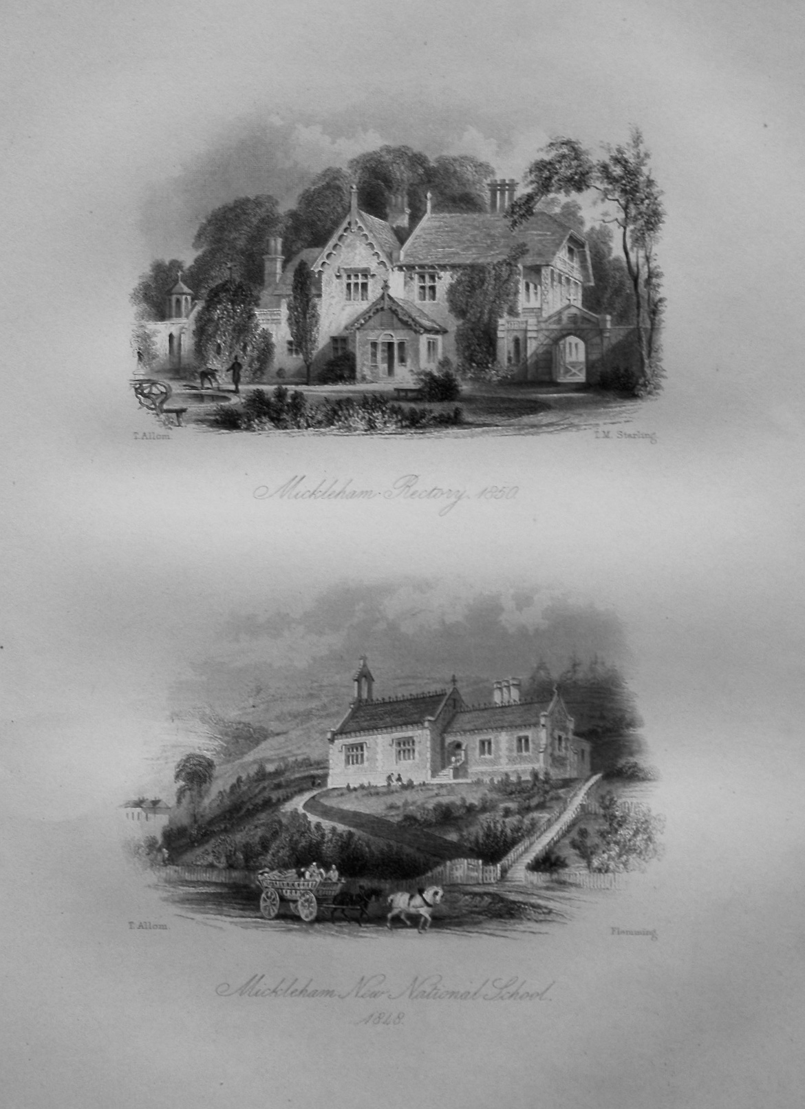 Mickleham Rectory 1850. and Mickleham new National School. 1848.