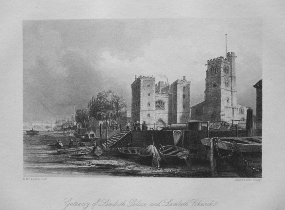 Gateway of Lambeth Palace and Lambeth Church. 1850.