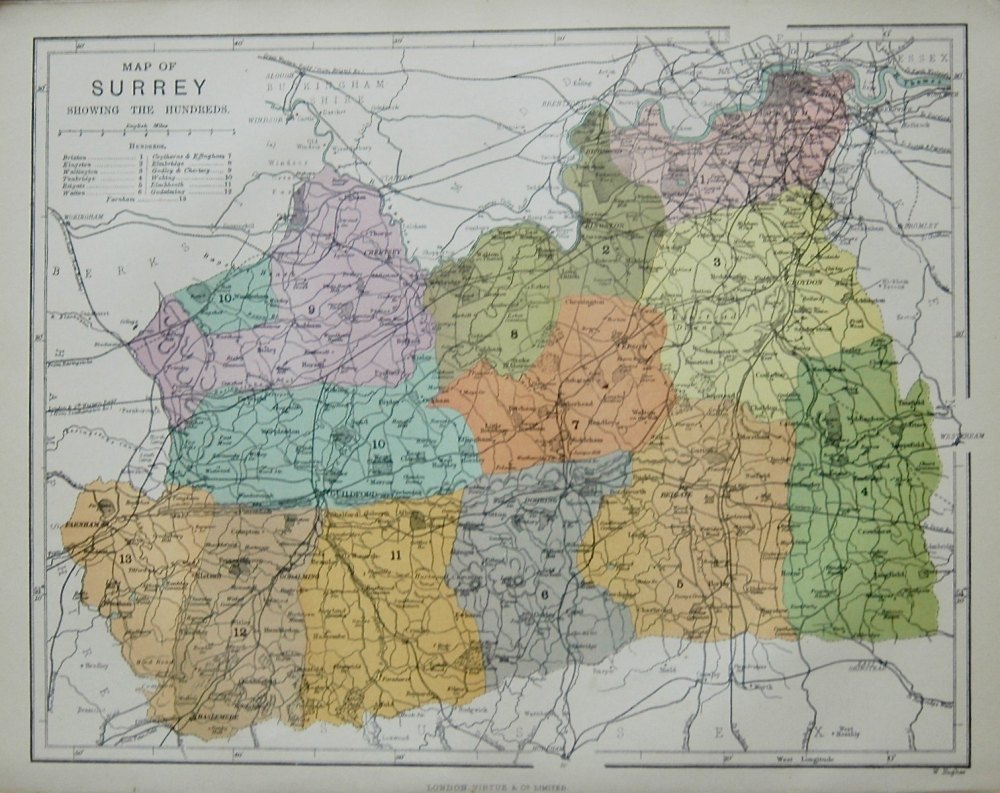 Map of Surrey showing the Hundreds.