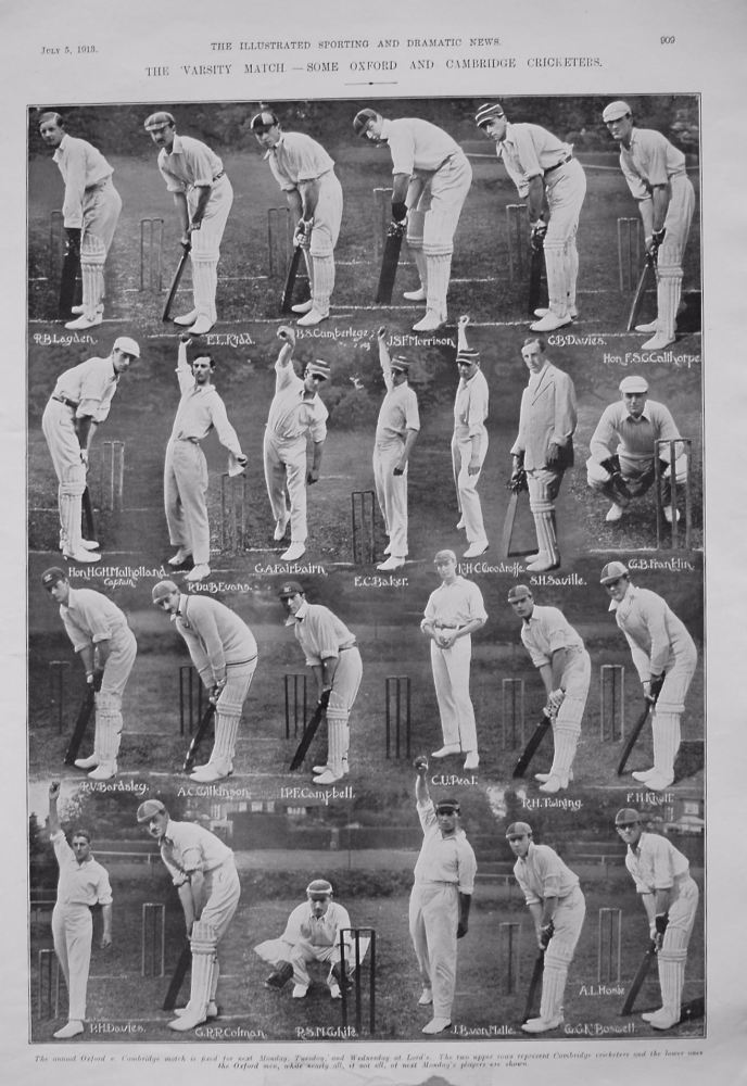 Varsity Match. - Some Oxford and Cambridge Cricketers. 1913.