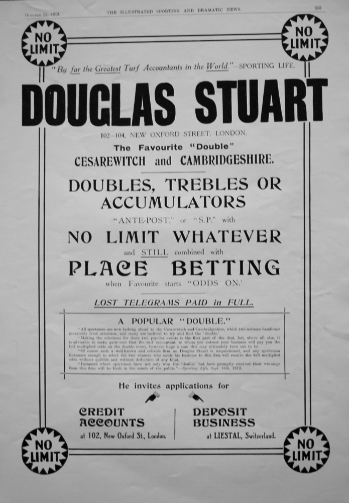 Douglas Stuart. (Turf Accountant)  1913.