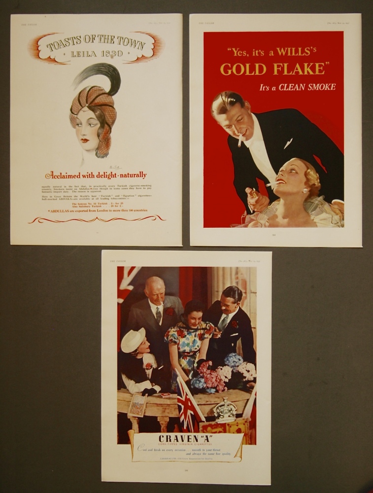 Craven "A",  Abdullas, and Wills's "Gold Flake" Cigarettes.