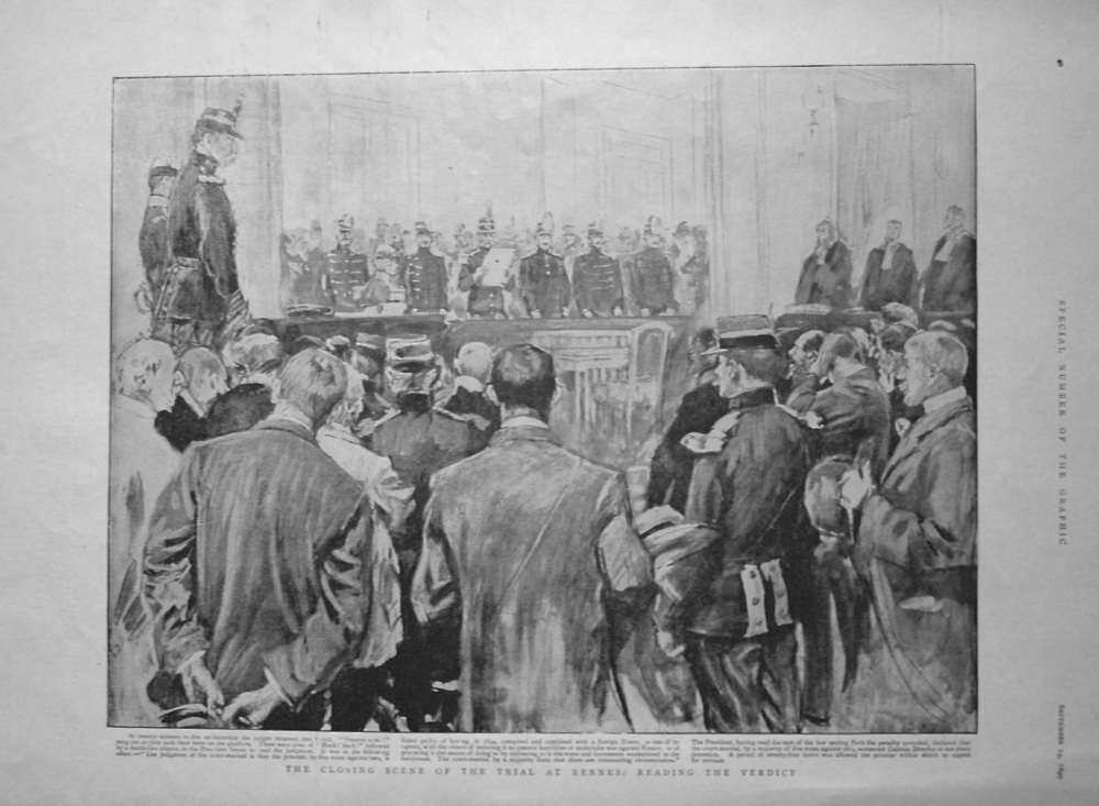 Closing Scene of the Trial at Rennes : Reading the Verdict. 1899
