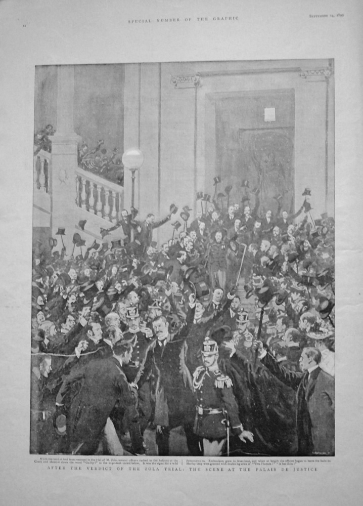 After the Verdict of the Zola Trial : The Scene at the Palais De Justice. 1899