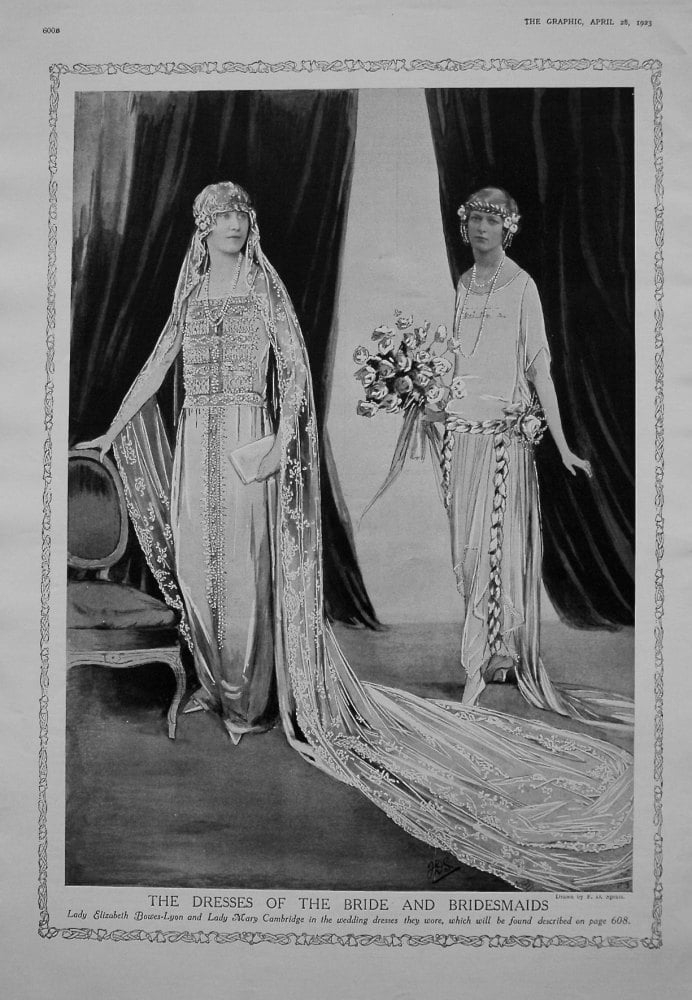 Dresses of the Bride and Bridesmaid. (For the Wedding of The Duke of York and Lady Elizabeth Bowes-Lyon) 1923.