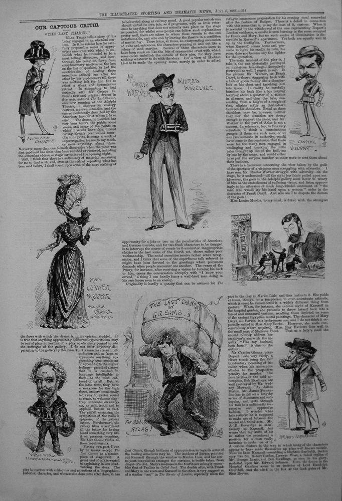 Our Captious Critic,  June 6th. 1885.  :  "The Last Chance," at the Adelphi Theatre.