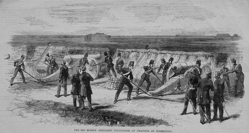 The 2nd Surrey Artillery Volunteers at Practice at Plumstead. 1865