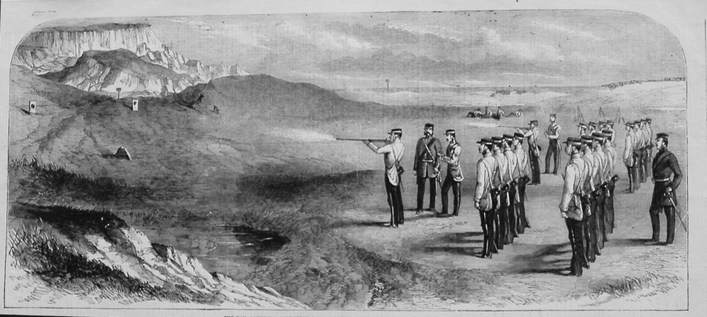 The Hon. Artillery Company of London Practising with the Rifle at Seaford, Sussex. 1858.