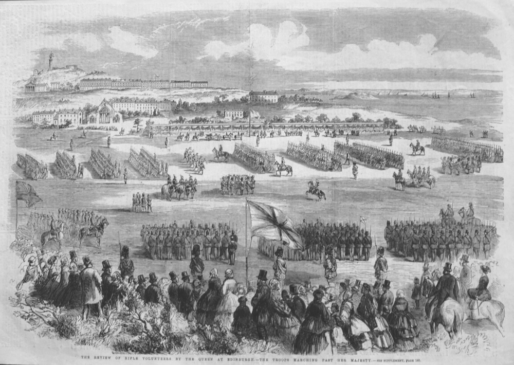 Review of Rifle Volunteers by the Queen at Edinburgh.- The Troops Marching Past Her Majesty. 1860