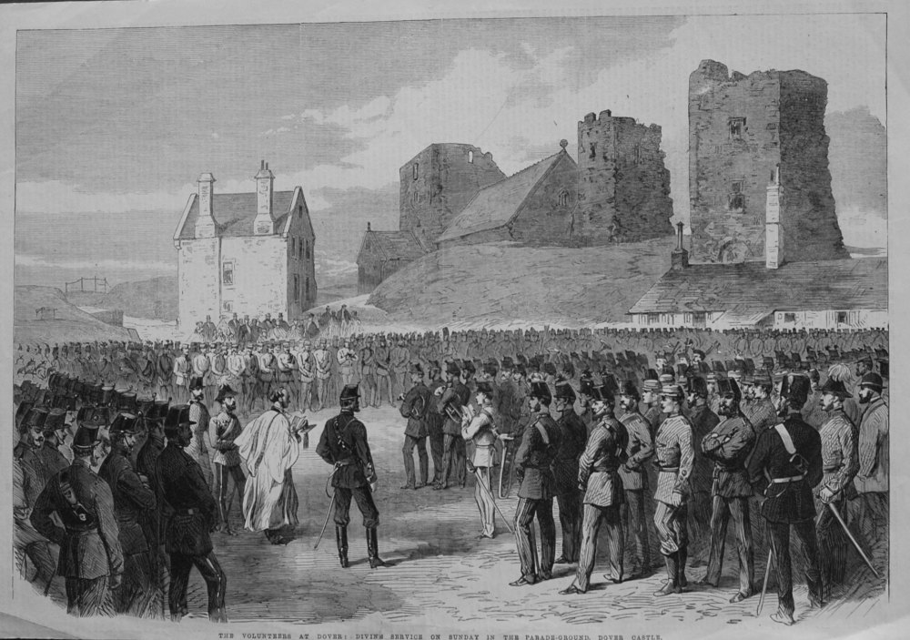 Volunteers at Dover : Divine Service on Sunday in the Parade-Ground, Dover Castle. 1867