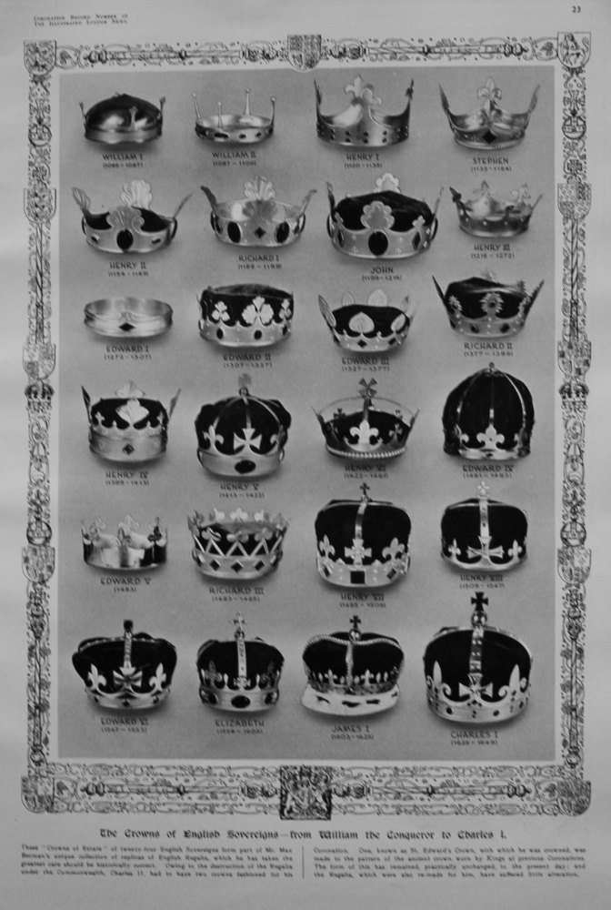 Crowns of English Sovereigns - from William the Conqueror to Charles I.