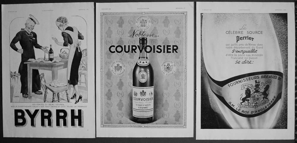 Courvoisier. Byrrh. Perrier. 1938