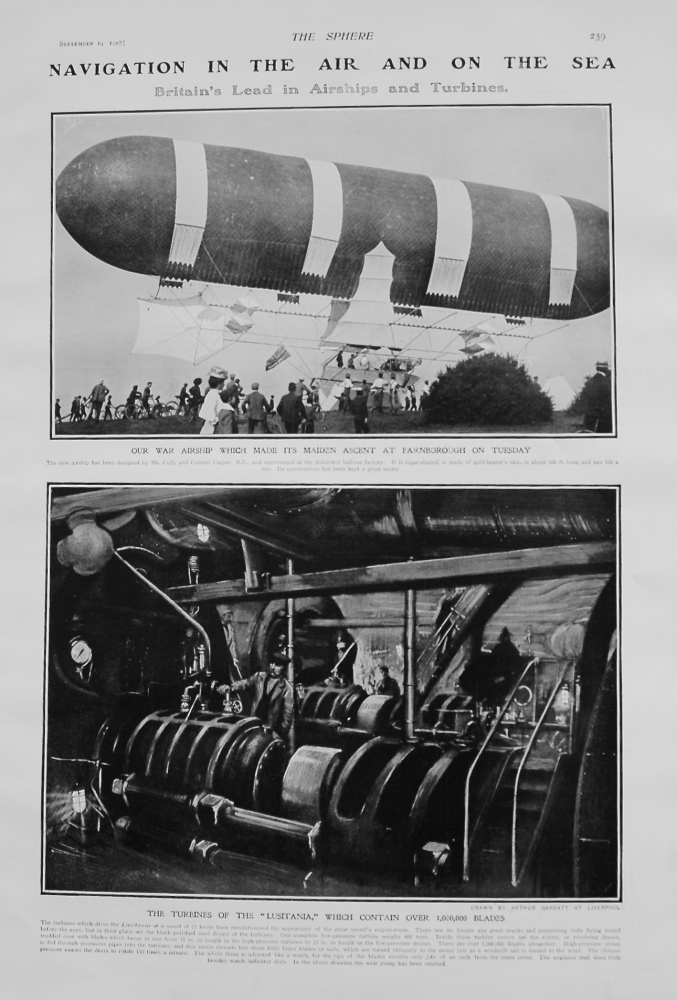 Navigation in the Air and on the Sea. (Britain's lead in Airships and Turbines) 1907