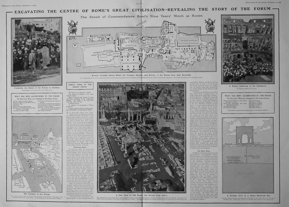 The Sphere, September 21st, 1907. (Supplement) : The New and the Old in Modern Rome : Revealing the Story of the Forum.