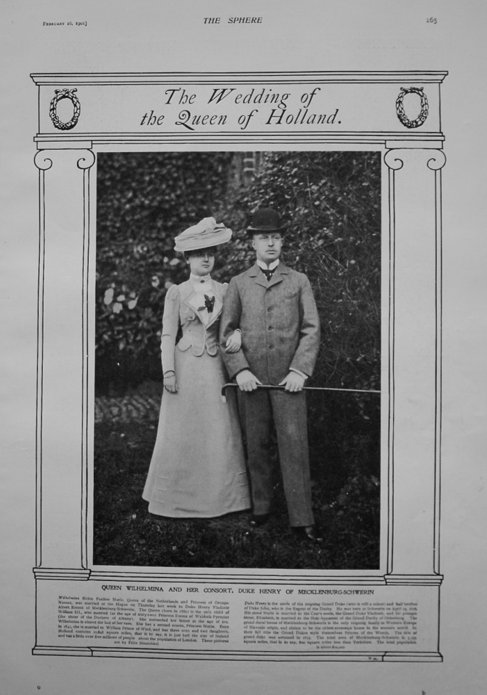 Wedding of the Queen of Holland. Queen Wilhelmina and Her Consort, Duke Henry of Mecklenburg-Schwerin. 1901