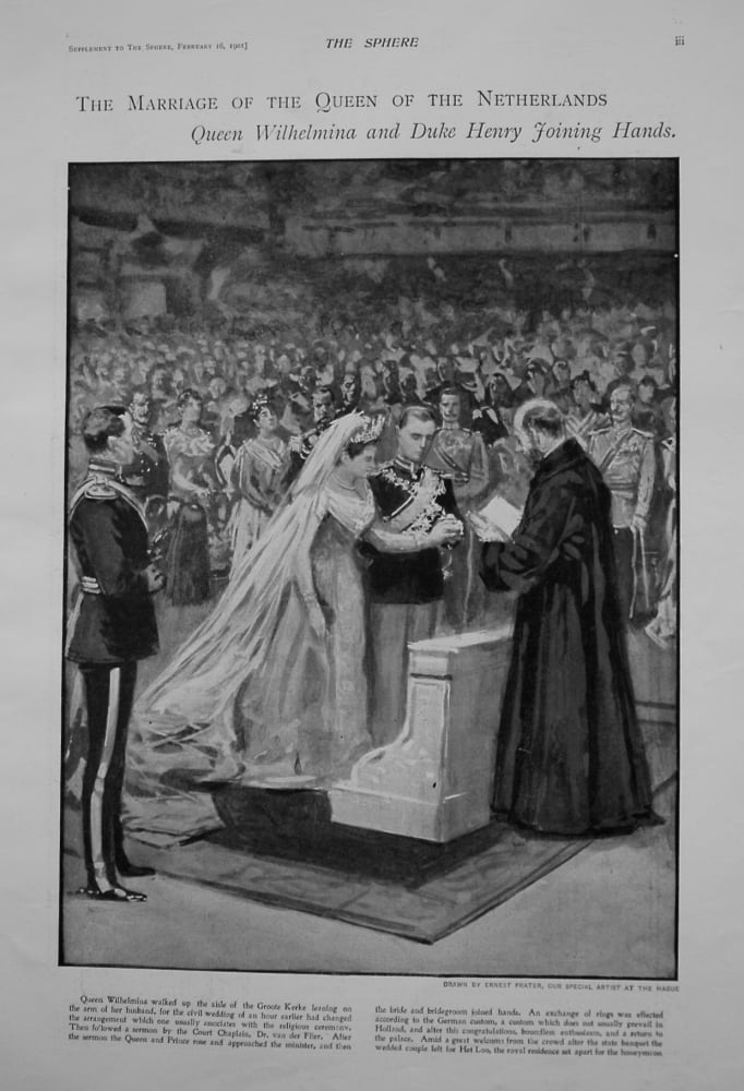 Marriage of the Queen of the Netherlands. Queen Wilhelmina and Duke Henry Joining Hands. 1901