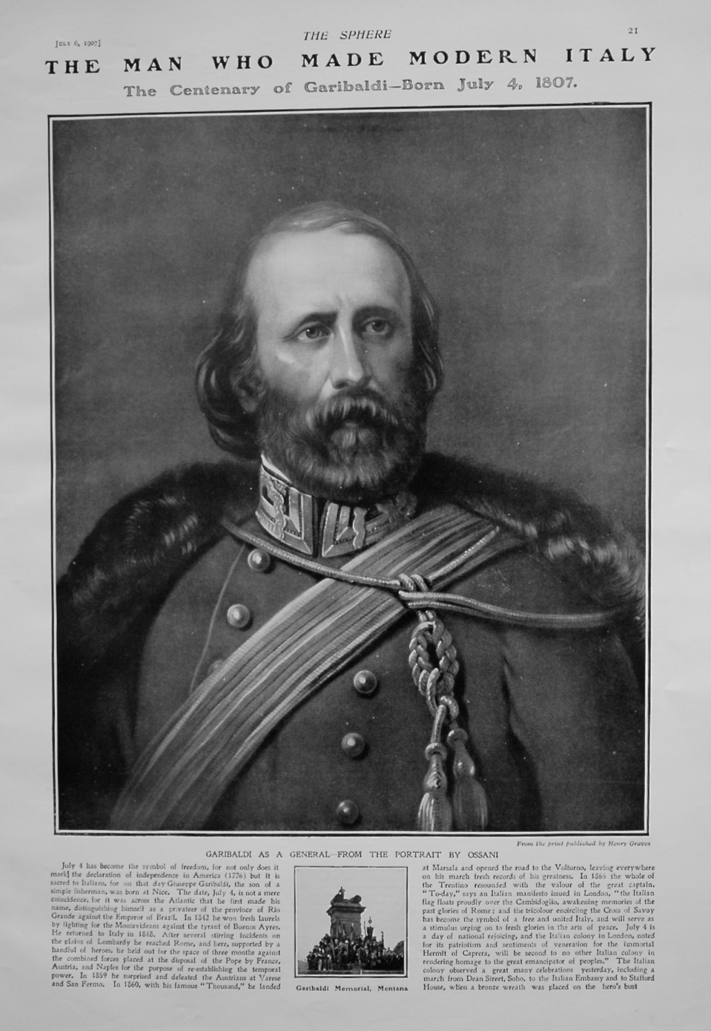 Man who made Modern Italy. The Centenary of Garibaldi- Born July 4, 1807