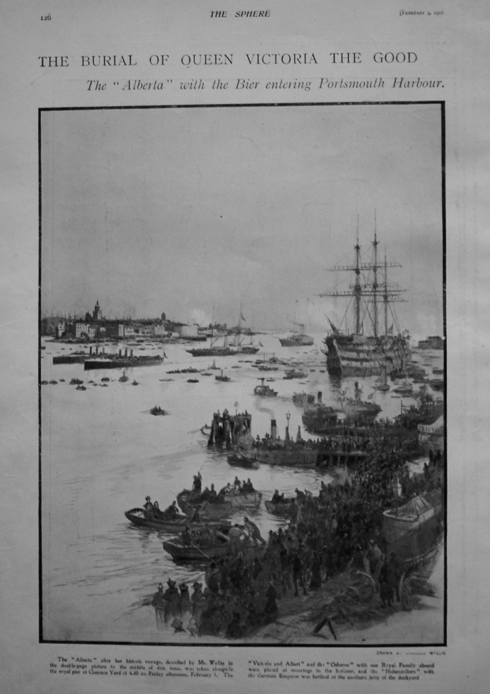 Burial of Queen Victoria The Good : The "Alberts" with the Bier entering Portsmouth Harbour. 1901