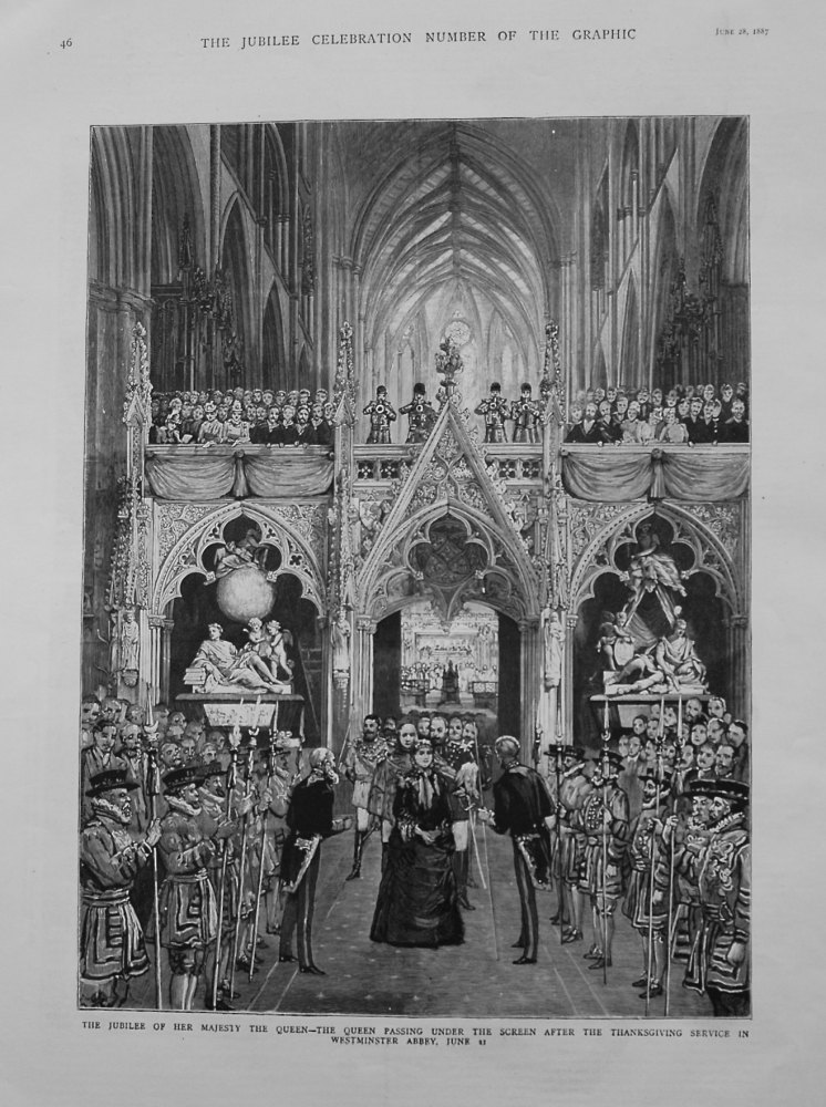 The Jubilee of Her Majesty the Queen : Her Majesty Passing under the Screen after the Thanksgiving Service in Westminster Abbey, June 21." 1887