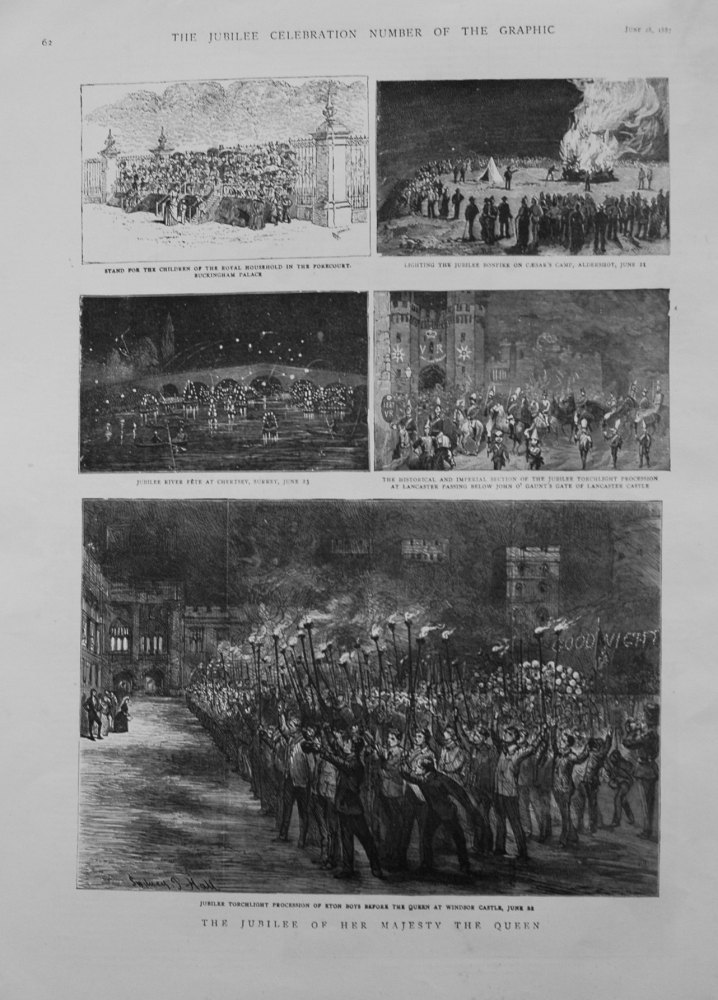 The Jubilee of Her Majesty the Queen : Jubilee Torchlight Procession of Eton Boys before the Queen at Windsor Castle, June 22. 1887