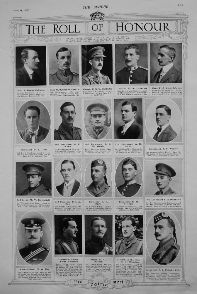 The Roll of Honour. April 24th 1915.
