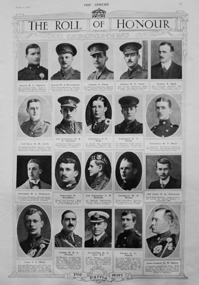 The Roll of Honour. April 10th 1915.