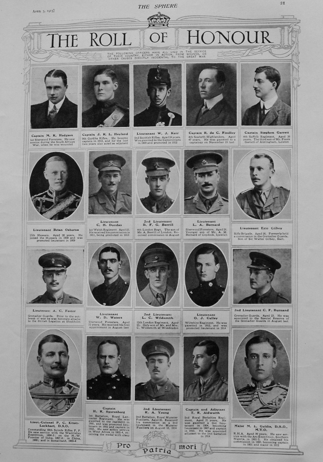 The Roll of Honour. August 3rd, 1915.