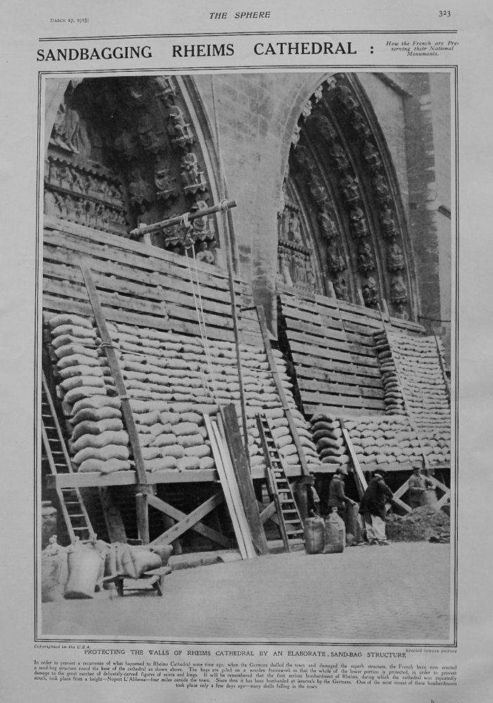 Sandbag Rheims Cathedral. 1915