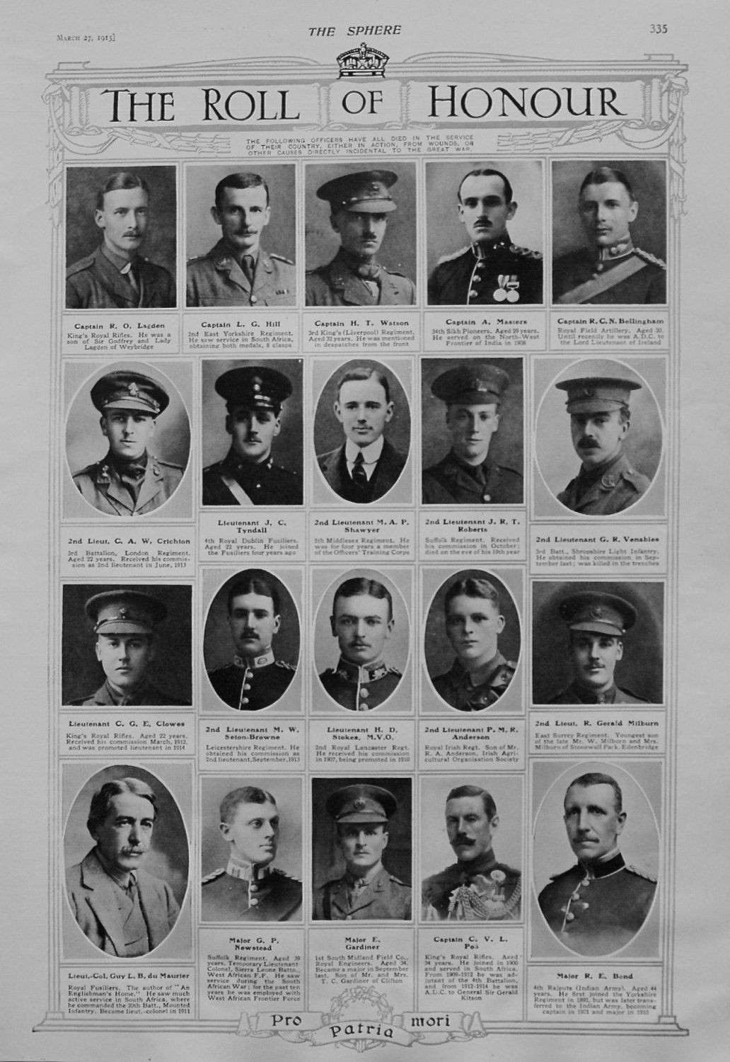 The Roll of Honour. March 27th, 1915.