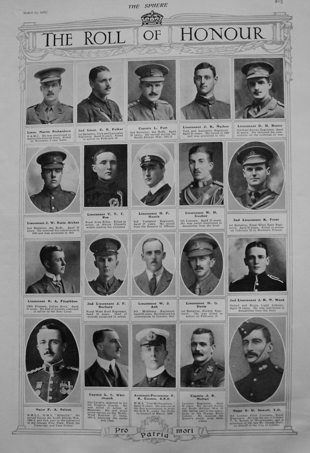 The Roll of Honour. March 13th 1915.