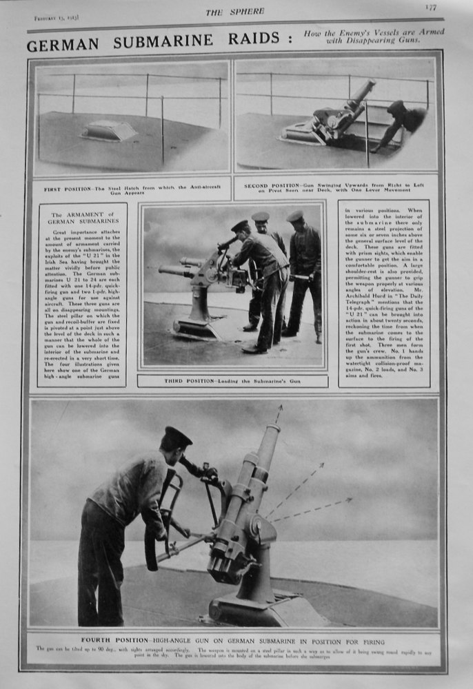 German Submarine Raids : How the Enemy's Vessels are Armed with Disappearing Guns. 1915