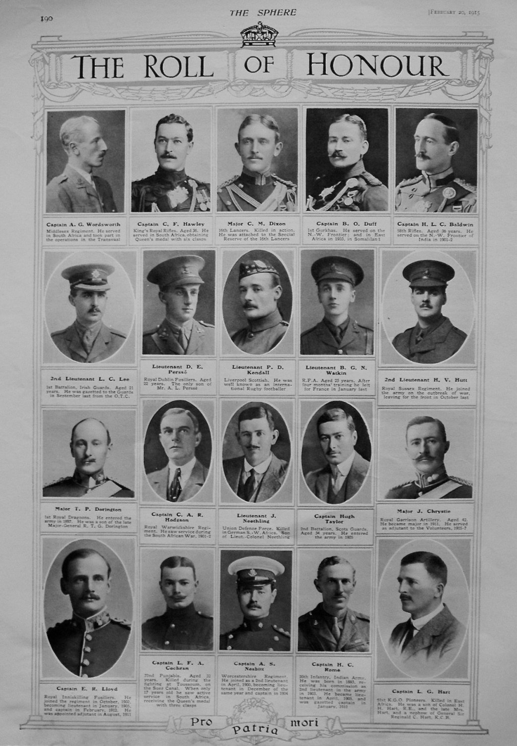 The Roll of Honour. February 20th 1915.