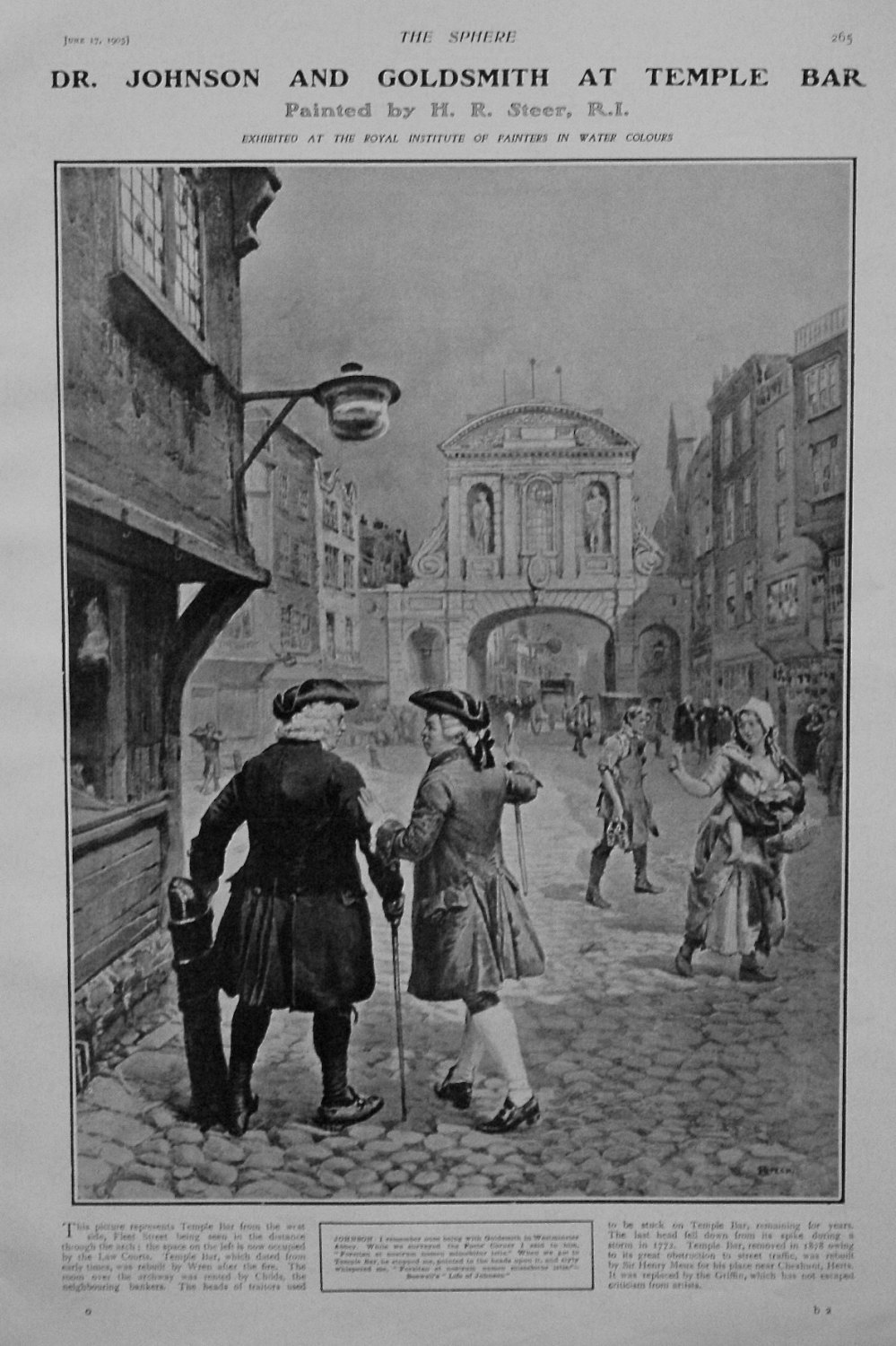 Dr. Johnson and Goldsmith at Temple Bar. Painted by H.R. Steer, R.I. 1905