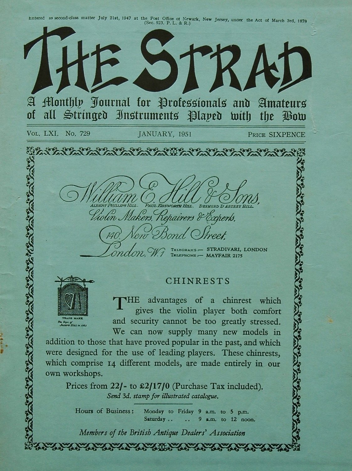 The Strad Magazine. 1951.