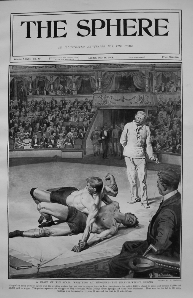 A Craze of the Hour : Wrestling at Hengler's - The Feather-Weight Heroes. 1908