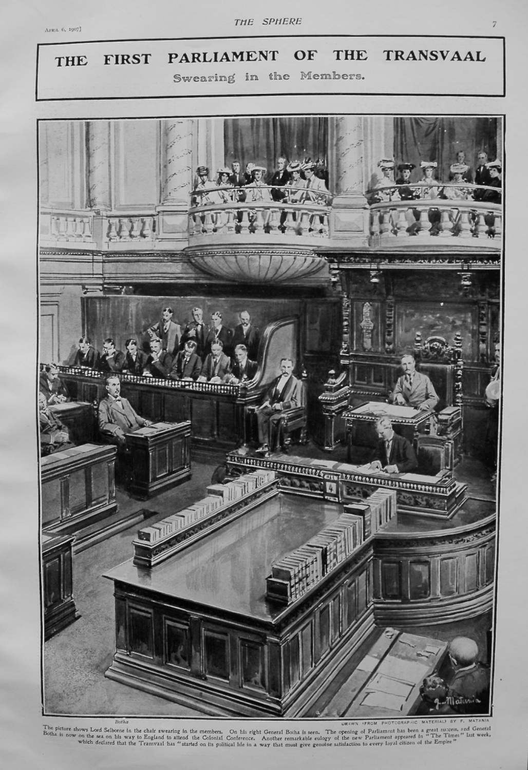 First Parliament of the Transvaal : Swearing in the Members. 1907