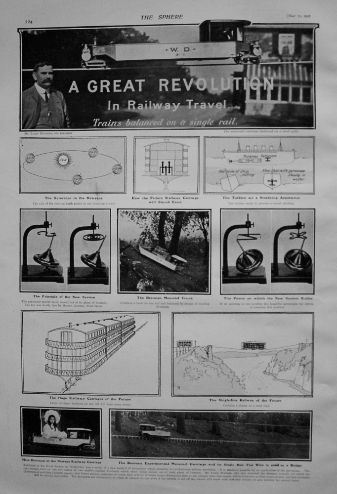 Great Revolution in Railway Travel : Trains Balanced on a Single Rail. 1907