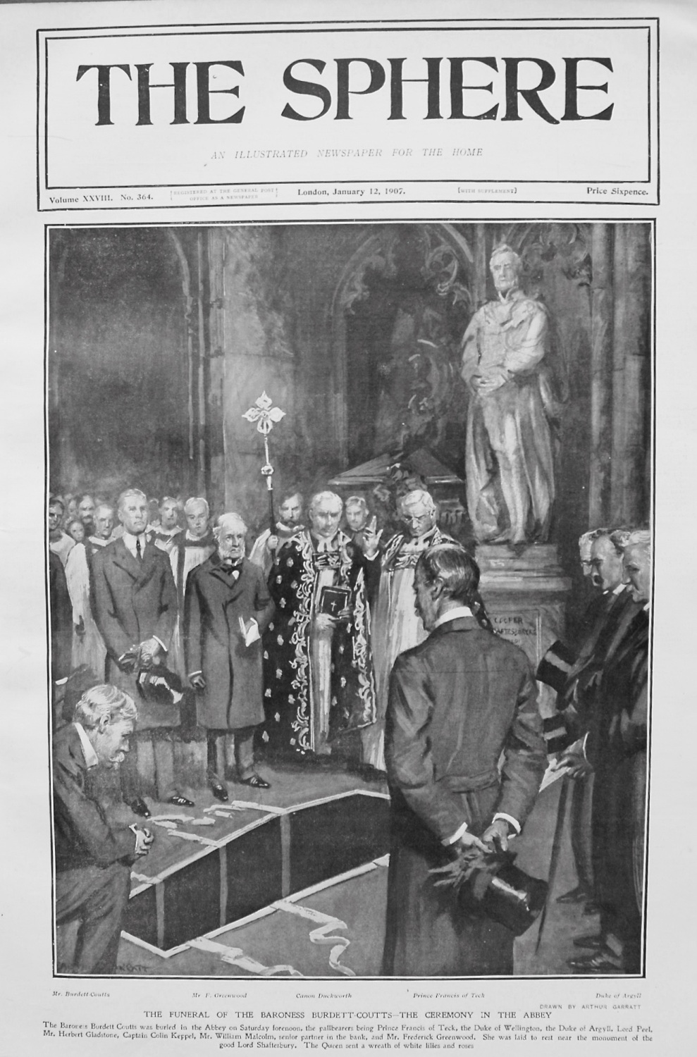 Funeral of the Baroness Burdett-Coutts - The Ceremony in the Abbey. 1907