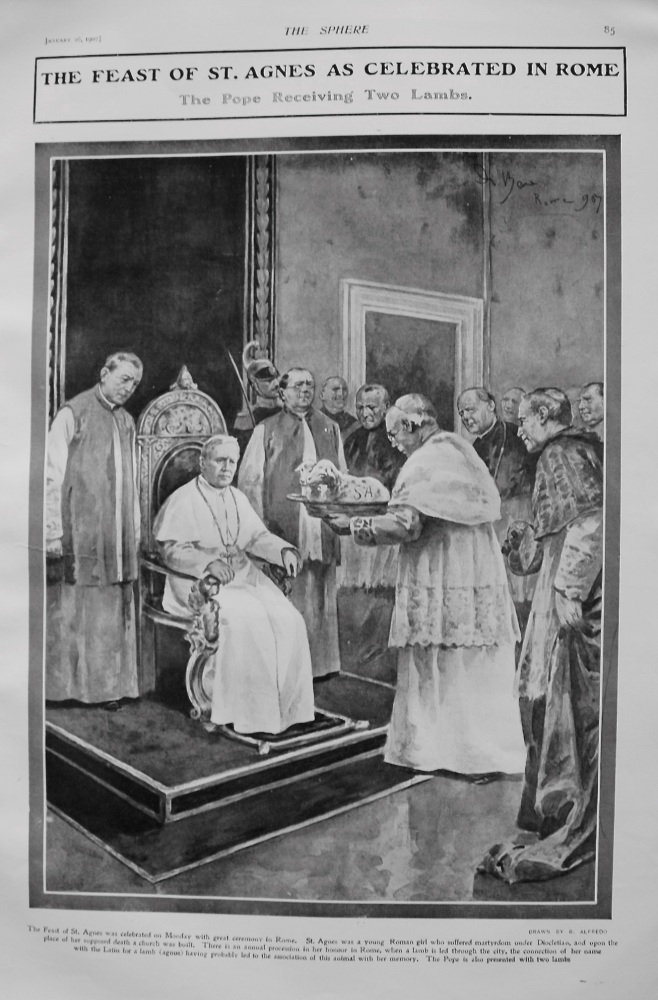 The Feast of St. Agnes as Celebrated in Rome : The Pope Receiving Two Lambs. 1907