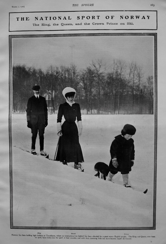 The National Sport of Norway. The King, and Queen, and the Crown Prince on Ski. 1907