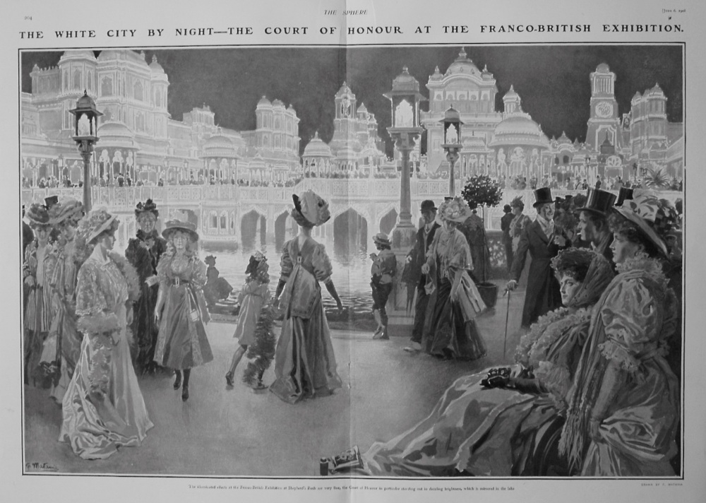 The White City By Night - The Court of Honour at the Franco-British Exhibition. 1908