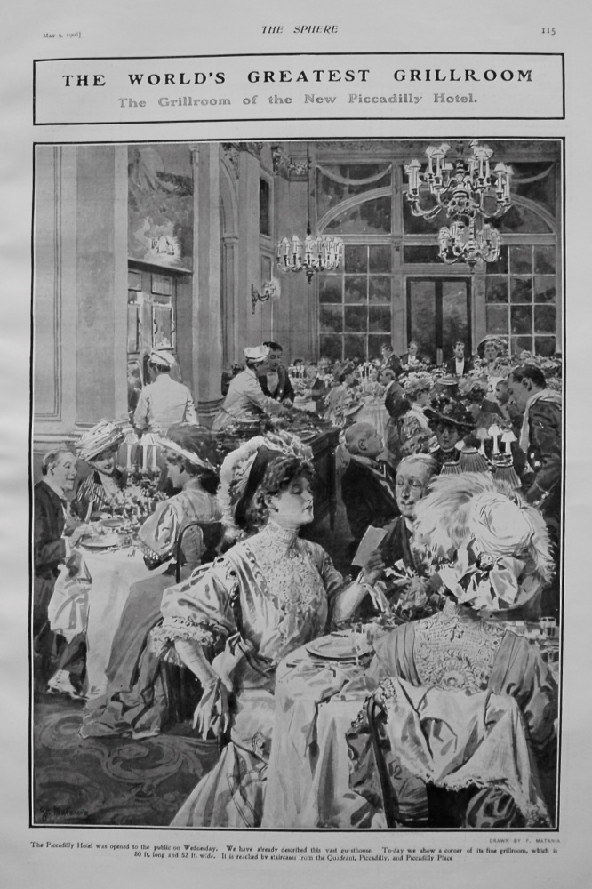 The World's Greatest Grillroom : The Grillroom of the New Piccadilly Hotel.  1908.