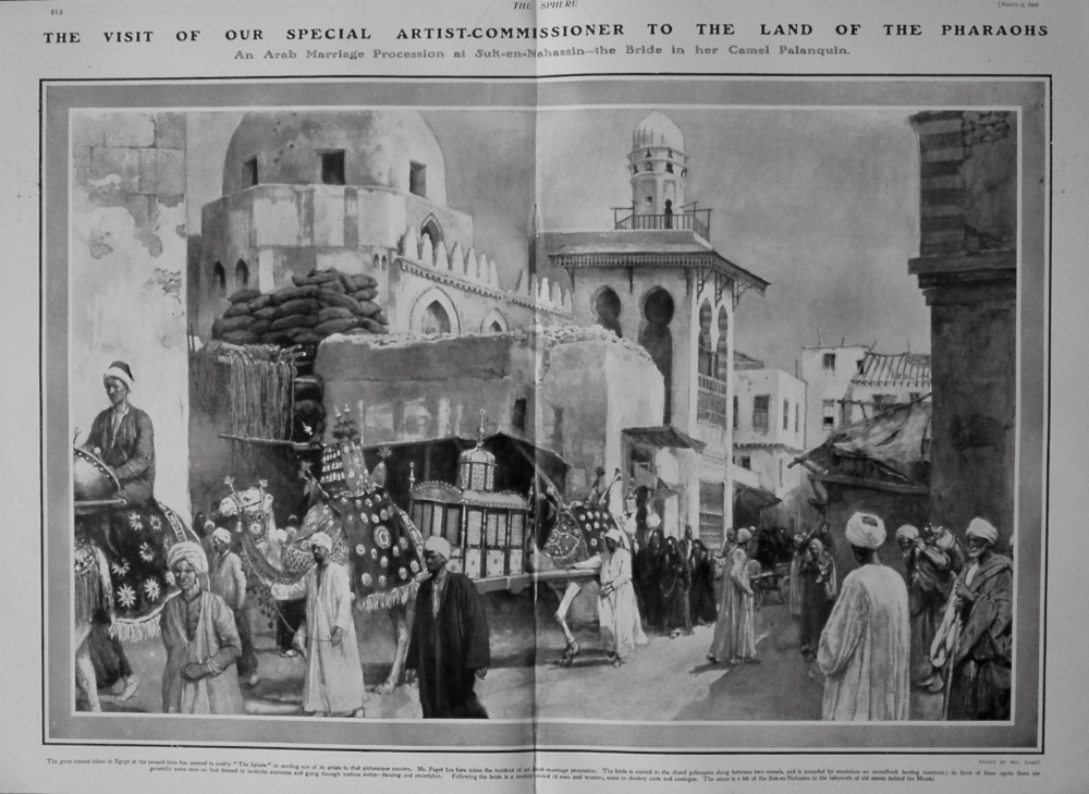 An Arab Marriage Procession at Suk-en-Nahassin - the Bride in her Camel Palanquin. 1907.