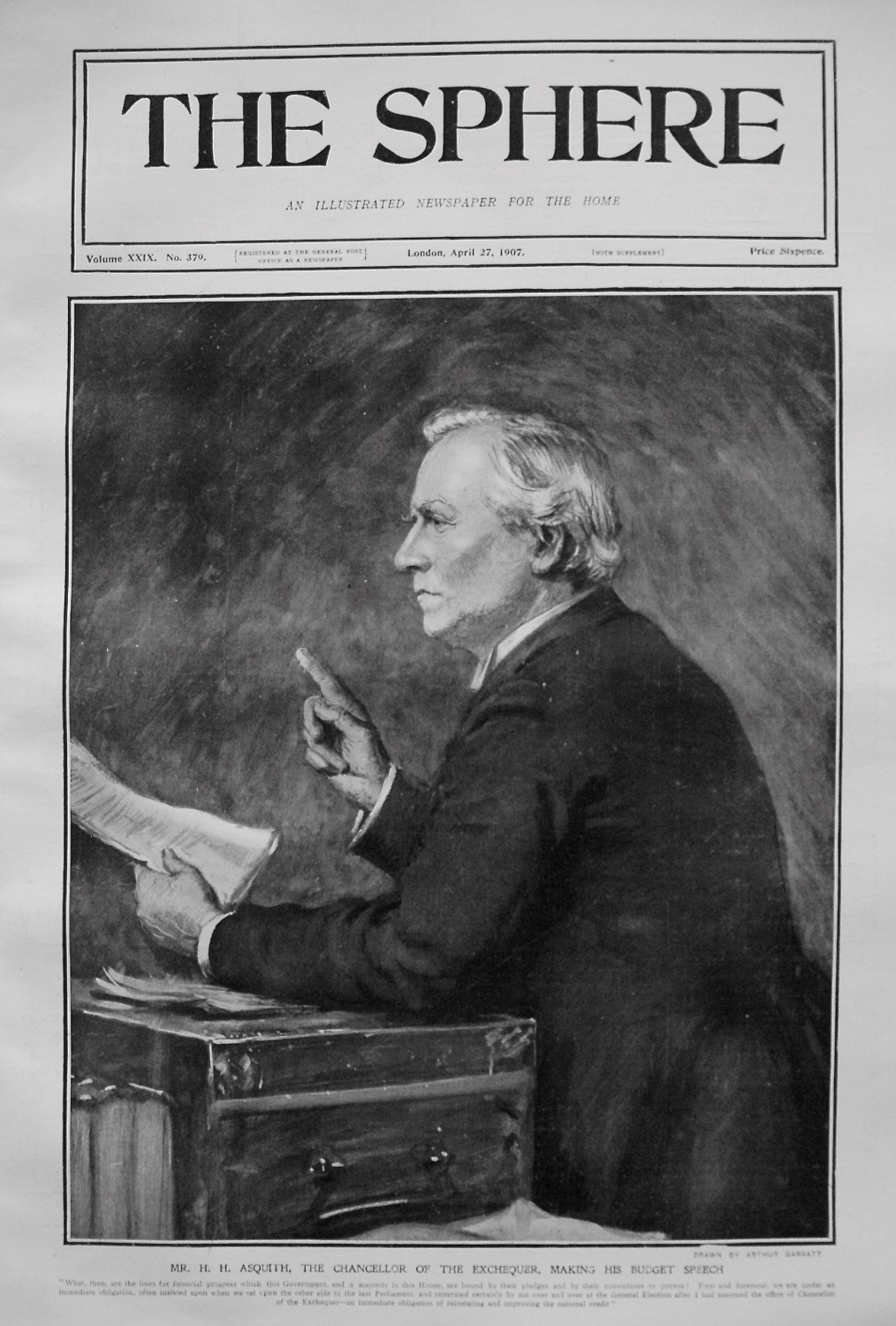 Mr. H. H. Asquith, the Chancellor of the Exchequer, Making his Budget Speec
