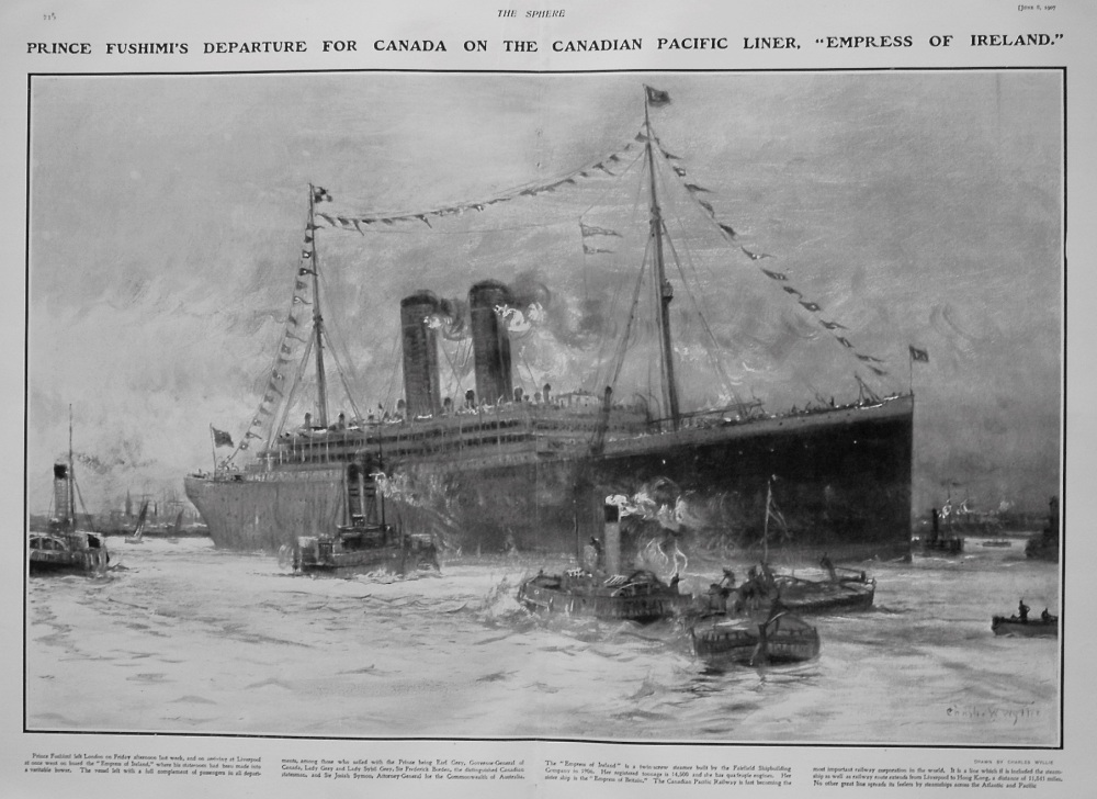 Prince Fushimi's Departure for Canada on the Canadian Pacific Liner, "Empress of Ireland." 1907