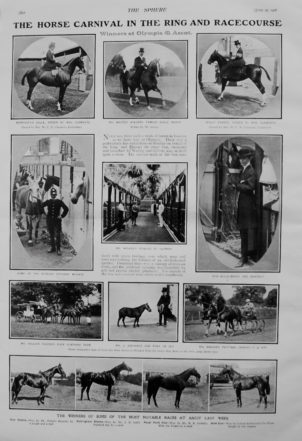 Horse Carnival in the Ring and Racecourse. Winners at Olympia and Ascot 190