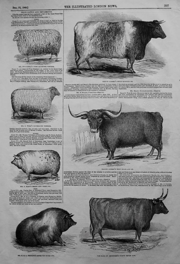 Prize Cattle and Implements, from the Grand Cattle Show of the Smithfield Club. 1845