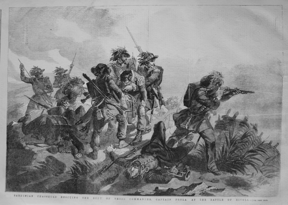 Sardinian Chasseurs Rescuing the Body of their Commander, Captain Prola at the Battle of Rivoli. 1855