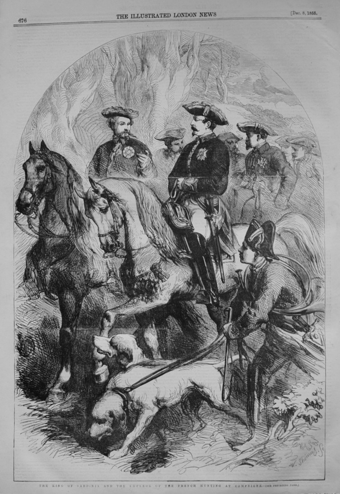 The King of Sardinia and the Emperor of the French Hunting at Compeigne. 1855